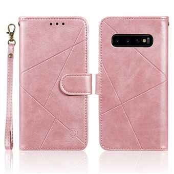 Capa Magunivers para Samsung Galaxy S10| PU |superfície de losango com suporte e alça - Dourado - Rosa