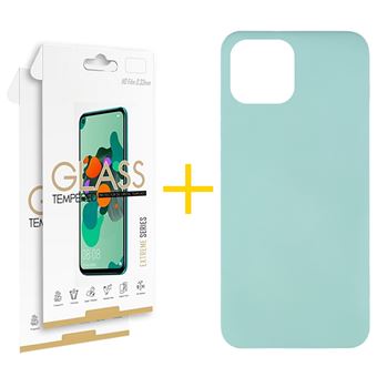 Pack 2 x Película de Vidro Temperado 2.5D + Capa skyhe  Apple iPhone 15 Pro Max Silicone Líquido - Verde-Água - 1