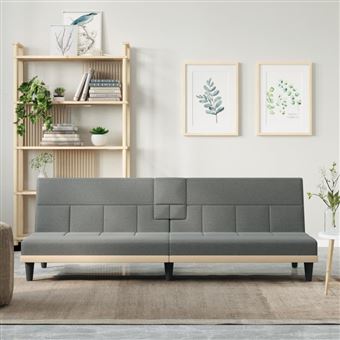 Sofá-cama vidaXL com Suportes para Copos | Tecido cinzento-escuro - 1