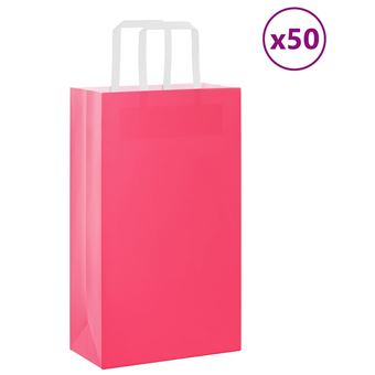 Sacos de Papel kraft vidaXL |  50 Unidades |  com alças rosa 21x11x36 cm - 1