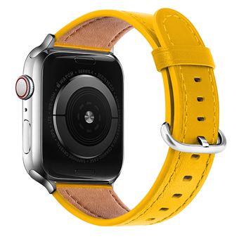 Bracelete de Couro HSMY Simples Clássico para Apple Watch Series 6/ SE/ 5/ 4 | 44 mm - Amarelo - 1