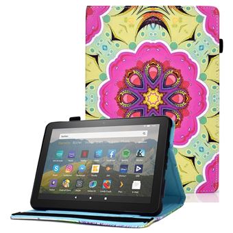 Capa PU com suporte e suporte de cartão Magunivers para Amazon Fire HD 8 (2020) - Flor rosa - 1
