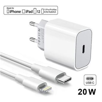 Carregador Nanlin Fast Charger Type C 20W + Cabo Tipo C - Lightining para Apple iPhone 12 Pro, 11 Pro, 11 Pro Max, 11, XS Max, XR, 7, 8, Se 2020, IPad Pro - Branco - 1