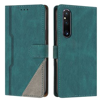 Capa FOXDOCK para Sony Xperia 1V 2023 | Fecho Magnético | Pele TPU Macia | 3 Compartimentos para Cartões | Função de Suporte | Verde - 1