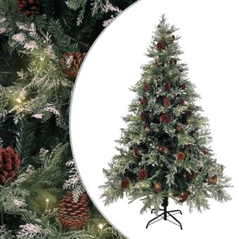 Árvore Natal pré-iluminada com pinhas vidaXL | 120 cm | PVC/PE verde/branco - 1