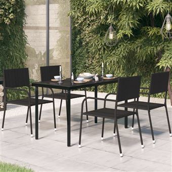 Mesa de jantar para jardim vidaXL 140x70x74 cm aço e vidro preto - 1