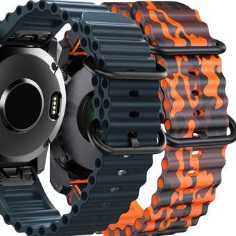 Pack 2x Bracelete Antiimpacto Ocean Waves para Garmin Descent G1 Azul e Laranja militar - 1