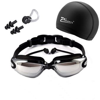 Conjunto de Óculos de Natação e Touca KINGCENTON | Anti embaciamento - Preto - 1