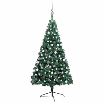 Meia árvore Natal artificial pré-iluminada vidaXL com bolas verde - 1