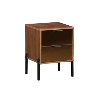 Mesa de cabeceira sweeek vintage de 2 gavetas com vidro fumado | Madeira de nogueira - 1