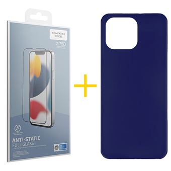 Pack 1 x Película de Vidro Temperado Anti-Estático + Capa skyhe para Apple iPhone 14 Pro Silicone Liso - Azul - 1