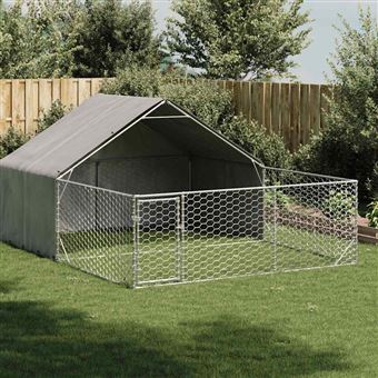 Canil exterior para cães vidaXL com corredor | 4x3x1,9 m | aço galvanizado - 1