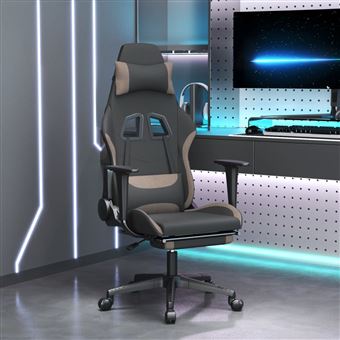 Cadeira de gaming vidaXL com apoio de pés | tecido preto e Taupe - 1