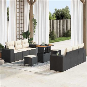 Conjunto de Sofá de Jardim vidaXL | 9 Peças | Preto Rattan Sintético - 1