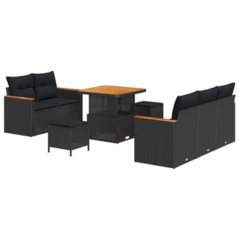 Conjunto de Sofá de Jardim vidaXL | 8 Peças | Preto vime PE - 1