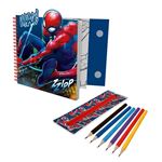 Conjunto Caderno de Colorir + Lápis de Cor + Autocolantes Spider Man - Marvel SP50107 | Azul Escuro + Vermelho