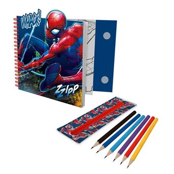 Conjunto Caderno de Colorir + Lápis de Cor + Autocolantes Spider Man - Marvel SP50107 | Azul Escuro + Vermelho - 1