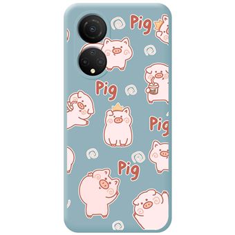 Capa Tumundosmartphone de silicone líquido azul para Honor X7 design Desenhos de porcos - 1