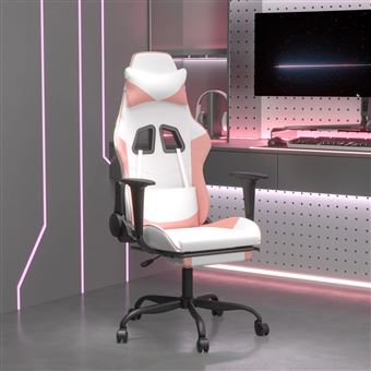 Cadeira de gaming vidaXL com apoio de pés | couro artificial branco e rosa - 1