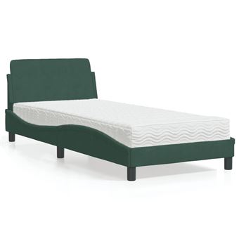 Cama com colchão vidaXL | 90x190 cm | veludo verde-escuro - 1