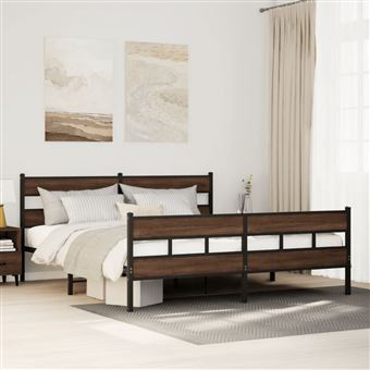 Estrutura de cama sem colchão vidaXL | 193x203 cm | metal carvalho castanho - 1