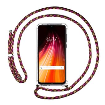 Capa Tumundosmartphone Suspensa Transparente para Xiaomi Redmi Note 8T com Cordão Rosa / Dourado - 1