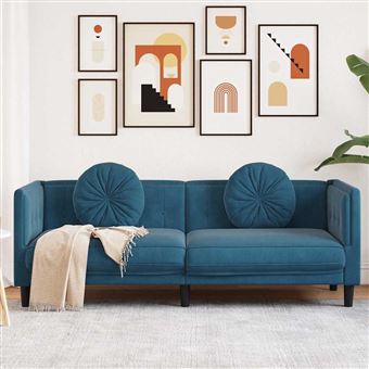 Sofá com almofadões vidaXL | 3 lugares | veludo azul - 1
