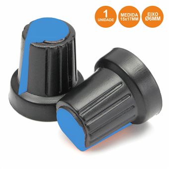 Botão Para Potenciometro Div Preto com Linha Azul 15X17Mm - 1
