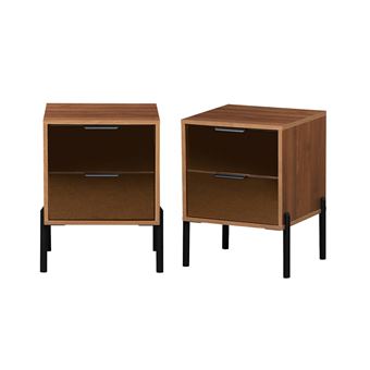 Mesa de cabeceira sweeek vintage de 2 gavetas com vidro fumado | 2 Unidades | Madeira de nogueira - 1