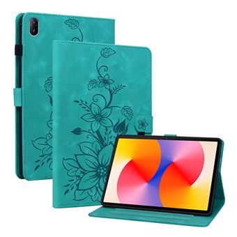 Capa FLOODKING para Huawei Mate Pad SE 11 2024 | Couro PU Premium | Design em Relevo de Lírio | Suporte Dobrável | Porta-Caneta | Verde - 1