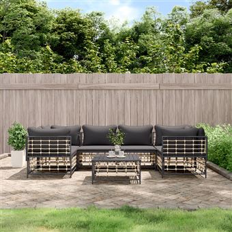 Conjunto Lounge de Jardim com Almofadões vidaXL | 7 Peças | vime PE antracite - 1