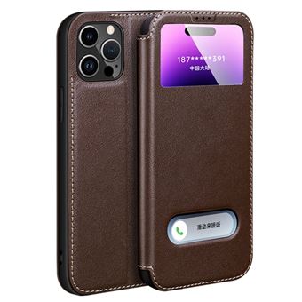 Capa de couro genuíno à prova de choque, à prova de queda com apoio Magunivers para iPhone 14 Pro Max - Castanho - 1
