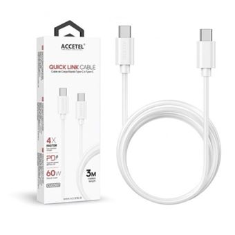 Cabo Accetel CU2307 para Apple iPhone 15 PRO MAX | 60W | PD - Type-C | 3 m | Branco - 1