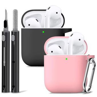 Kit de Limpeza e 2 Capas em Silicone Antiimpacto para Apple AirPods Pro 1ª Ger | Preto e rosa - 1