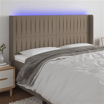Cabeceira de Cama com LED vidaXL | Tecido | 183x16x118/128cm | Cinza-acastanhado - 1