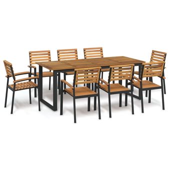 Conjunto jantar para Jardim vidaXL | 9 Peças | Madeira de acácia maciça e metal - 1