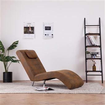 Chaise Longue com Almofada vidaXL Camurça Artificial Castanho - 1