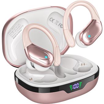 Auriculares sem fios CHRONUS com Ganchos para desporto | Bluetooth | 80 horas de Reprodução | Cancelamento de Ruído | Rosa - 1