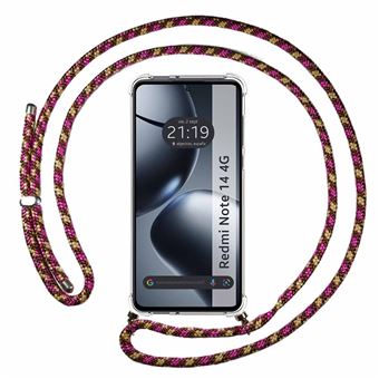 Capa TUMUNDOSMARTPHONE transparente para Xiaomi Redmi Note 14 4G com cordão rosa/dourado - 1