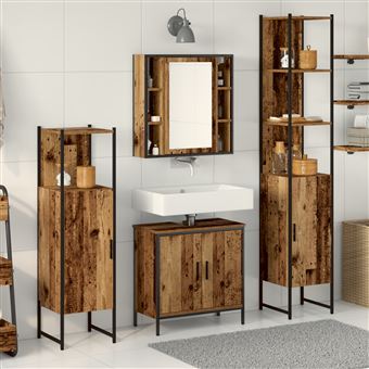 Conjunto de Móveis para Casa de Banho vidaXL | 4 Peças | Madeira Rústica Madeira Engenheirada - 1