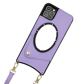 Capa PU + TPU design de rabo de peixe, anti-riscos com porta-cartões e alça de ombro Magunivers para iPhone 12/12 Pro 6.1'' - roxo - 1