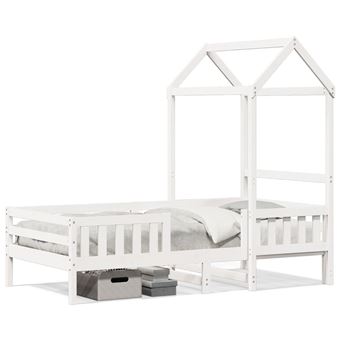 Estrutura de cama com telhado vidaXL | 75x190 cm | pinho maciço branco - 1