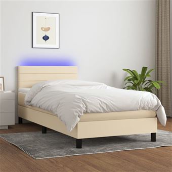 Cama box spring com colchão e LED vidaXL | 90x200 cm | tecido cor creme - 1