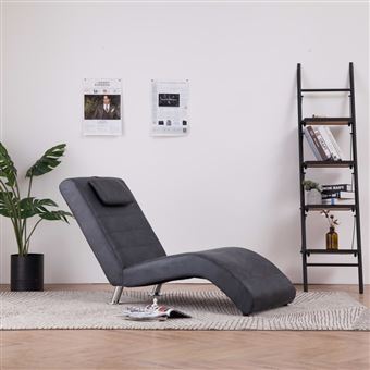 Chaise Longue com Almofada vidaXL Camurça Artificial Cinzento - 1