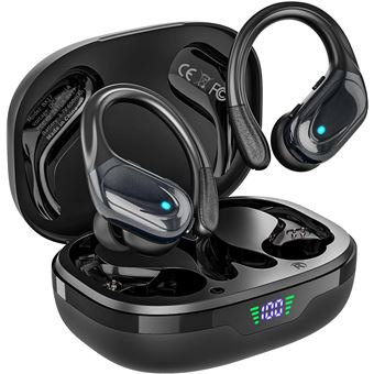 Auriculares sem fios CHRONUS com Ganchos para desporto | Bluetooth | 80 horas de Reprodução | Cancelamento de Ruído | Preto - 1