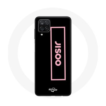 Capa Maniacase para Samsung Galaxy A12 Pretorosa Jisoo Logotipo Rosa Fundo Preto - 1