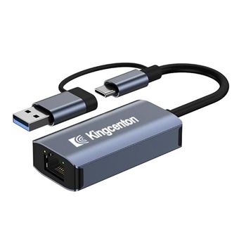 Adaptador USB 3.0 Gigabit Ethernet KINGCENTON para Macbook e Nintendo Switch | HUB USB C | LAN de 1000 Mbps - Preto - 1