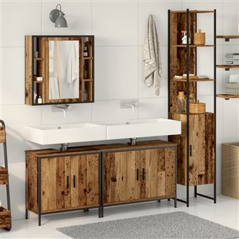 Conjunto de Móveis para Casa de Banho vidaXL | 4 Peças | Madeira Envelhecida Madeira Recuperada - 1