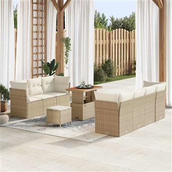 Conjunto de Sofá de Jardim vidaXL | 10 Peças | Bege vime PE - 1