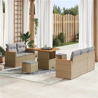 Conjunto de Sofá de Jardim vidaXL | 8 Peças | Bege vime PE - 1